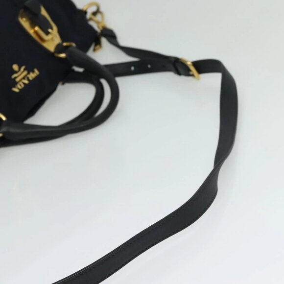 PRADA Tote Bag Nylon 2way Navy Gold Auth PP893 - Picture 9 of 16